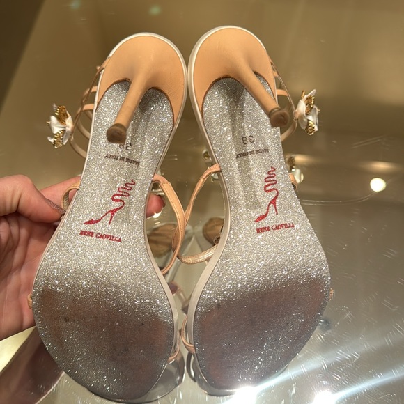 Rene Caovilla Karung Rose Gold Flower Ankle Wrap Heels - Picture 5 of 11